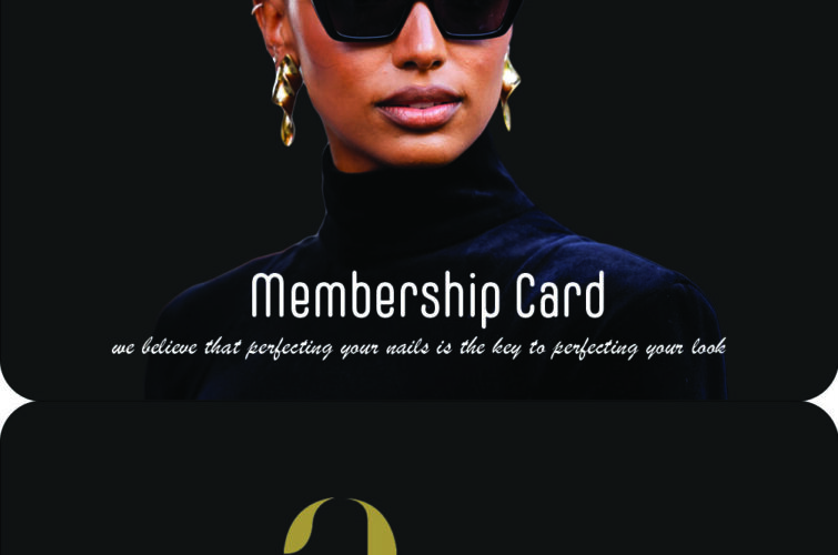 mage of Armani Nail Boutique membership card, featuring a stylish model with sunglasses, along with a QR code and information about $100 savings on first booking.